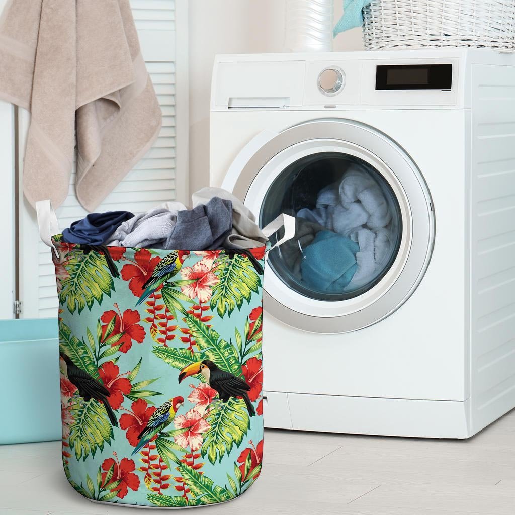 Hawaiian Bird Floral Print Laundry Basket-grizzshop