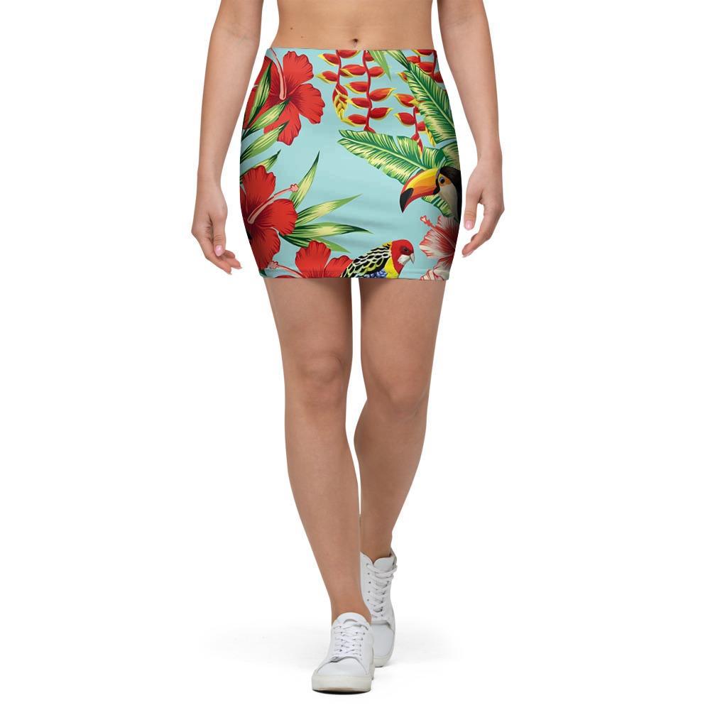Hawaiian Bird Floral Print Mini Skirt-grizzshop
