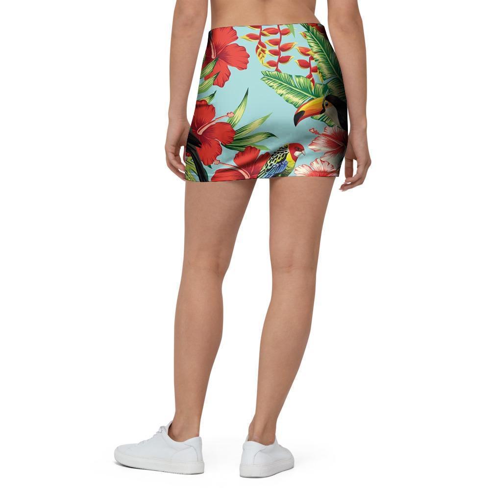 Hawaiian Bird Floral Print Mini Skirt-grizzshop