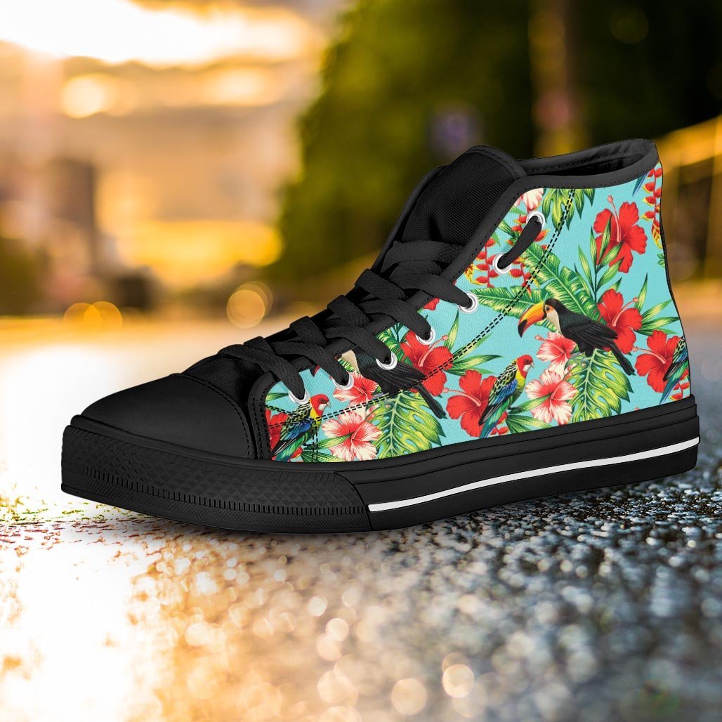 Hawaiian Bird Floral Print Women's High Top Shoes-grizzshop