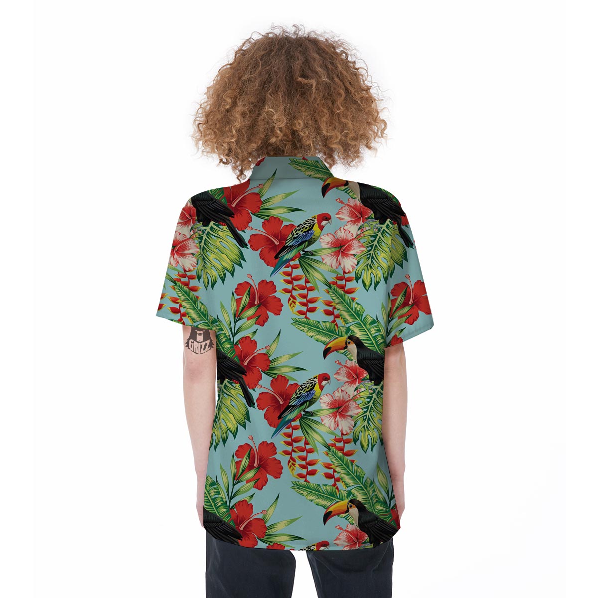 Hawaiian Bird Floral Print Women's Short Sleeve Shirts-grizzshop