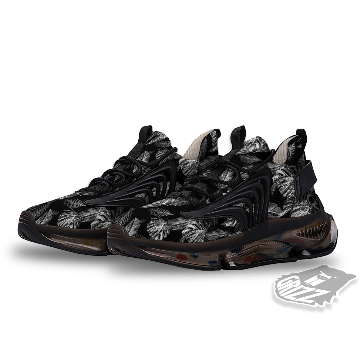 Hawaiian Black And White Print Pattern Black Gym Shoes-grizzshop