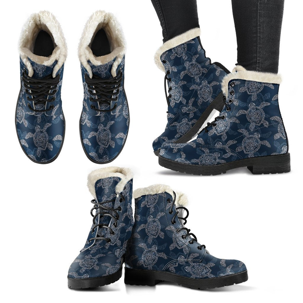 Hawaiian Blue Sea Turtle Pattern Print Comfy Winter Boots-grizzshop