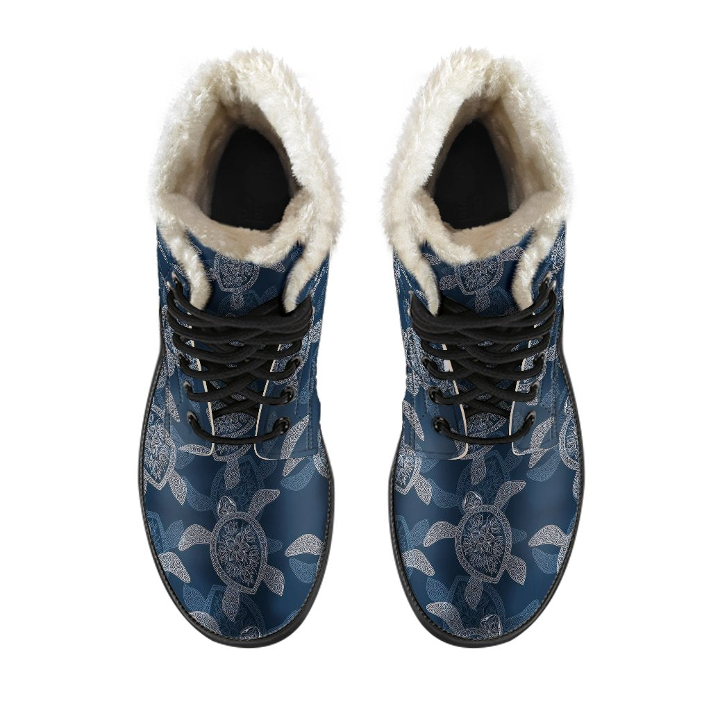 Hawaiian Blue Sea Turtle Pattern Print Comfy Winter Boots-grizzshop