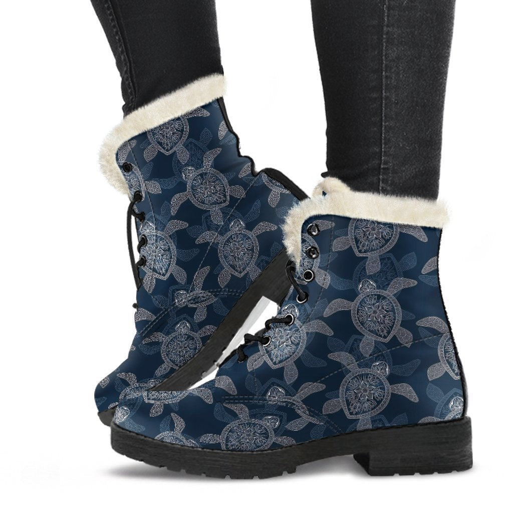 Hawaiian Blue Sea Turtle Pattern Print Comfy Winter Boots-grizzshop