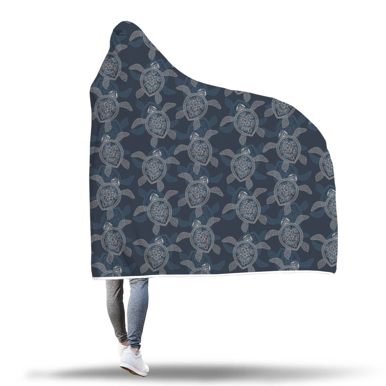 Hawaiian Blue Sea Turtle Pattern Print Hooded Blanket-grizzshop