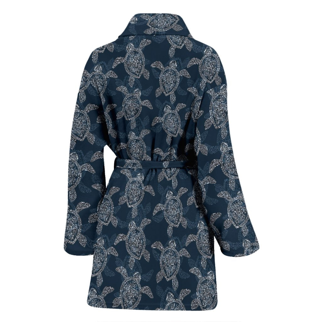 Hawaiian Blue Sea Turtle Pattern Print Women Long Robe-grizzshop