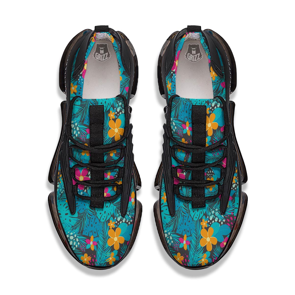 Hawaiian Exotic Tropical Print Pattern Black Gym Shoes-grizzshop