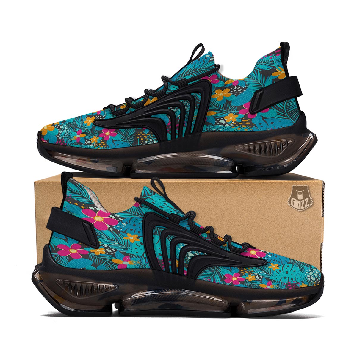Hawaiian Exotic Tropical Print Pattern Black Gym Shoes-grizzshop