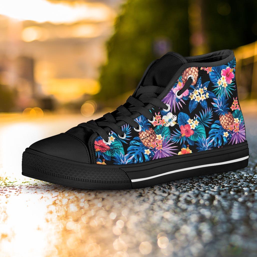 Hawaiian Floral Pineapple Print Women's High Top Shoes-grizzshop