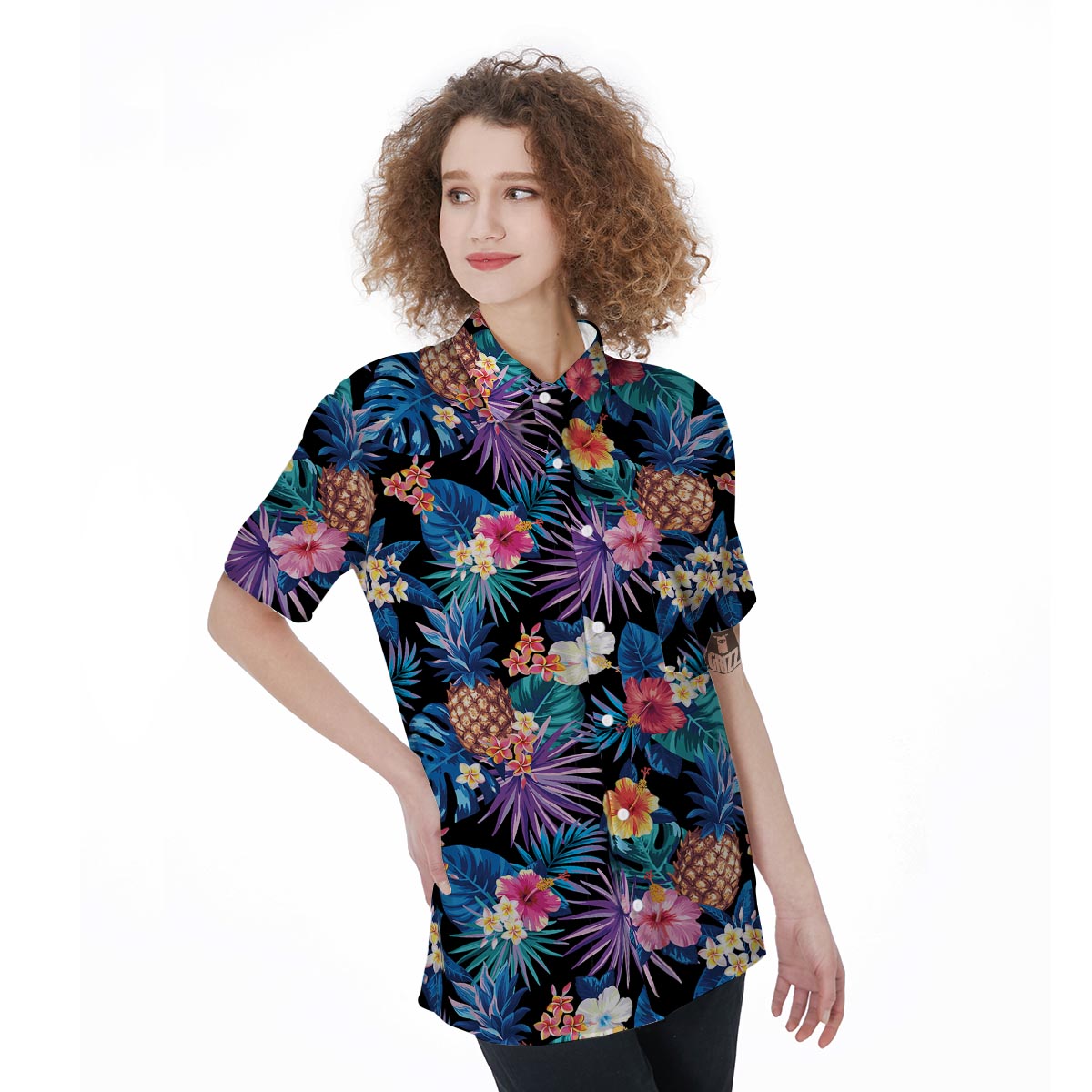 Hawaiian Floral Pineapple Print Women's Short Sleeve Shirts-grizzshop