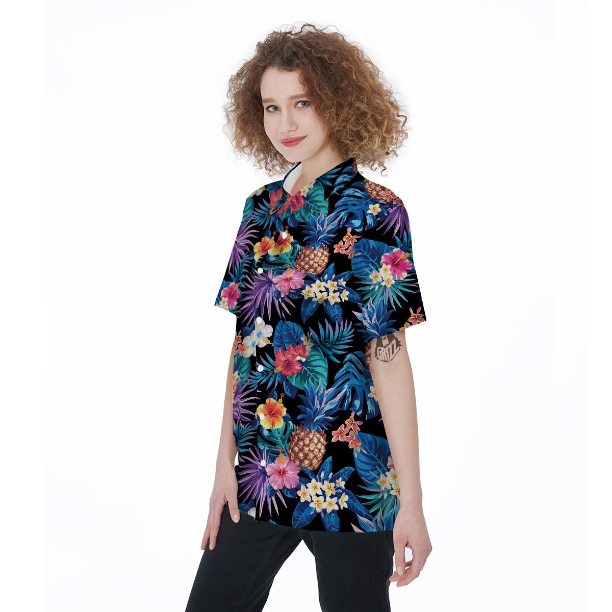 Hawaiian Floral Pineapple Print Women's Short Sleeve Shirts-grizzshop