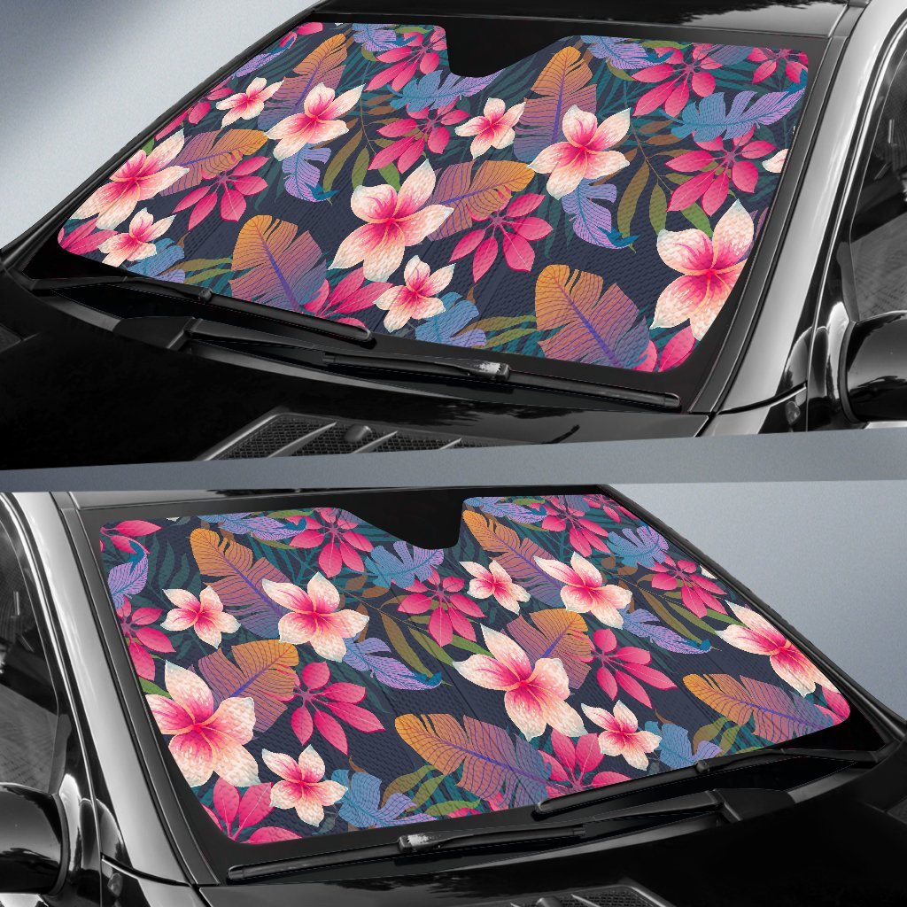 Hawaiian Floral Tropical Flower Hibiscus Palm Leaves Pattern Print Car Sun Shade-grizzshop