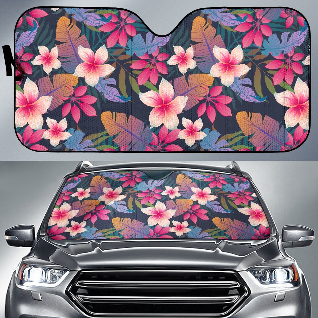 Hawaiian Floral Tropical Flower Hibiscus Palm Leaves Pattern Print Car Sun Shade-grizzshop