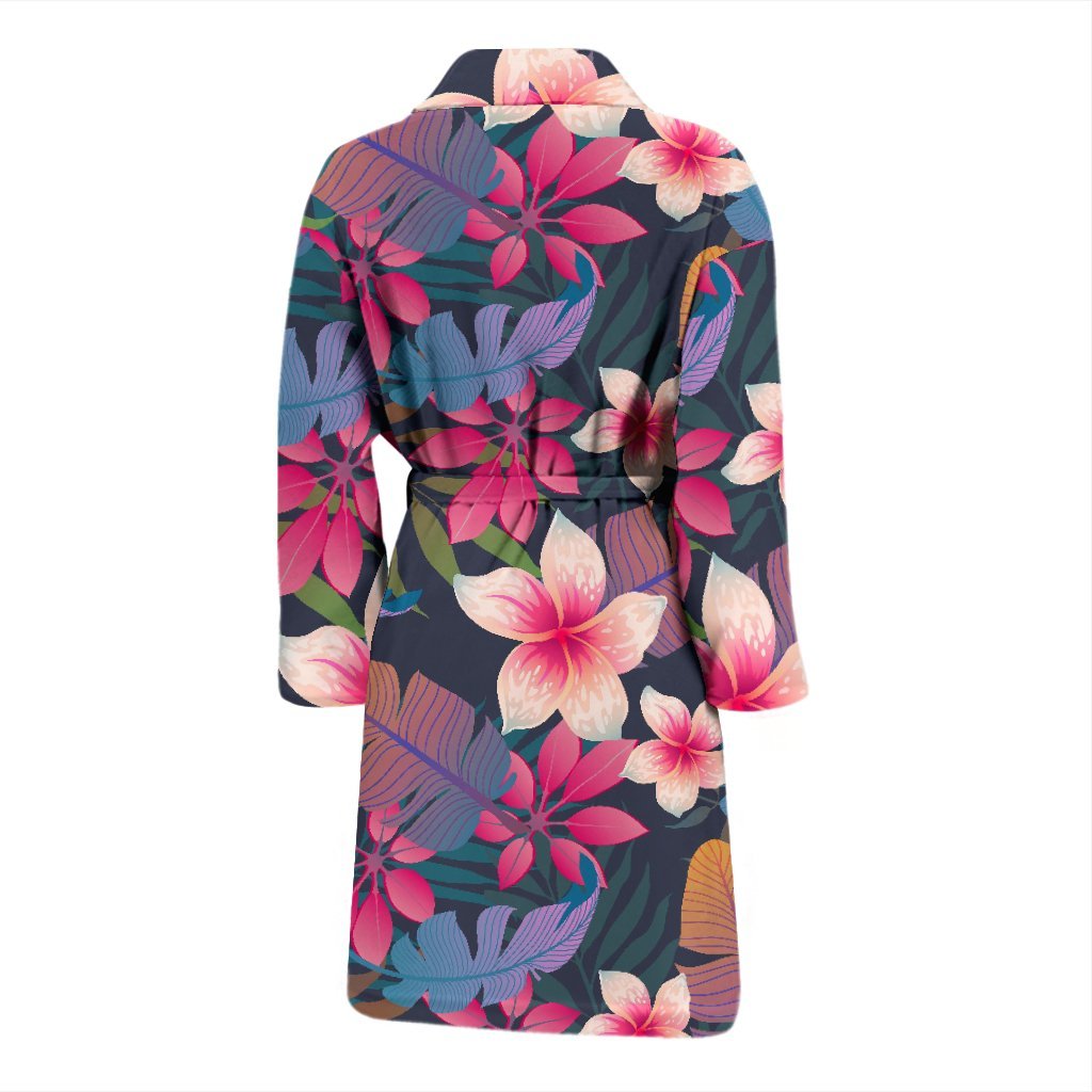 Hawaiian Floral Tropical Flower Hibiscus Palm Leaves Pattern Print Men Long Robe-grizzshop