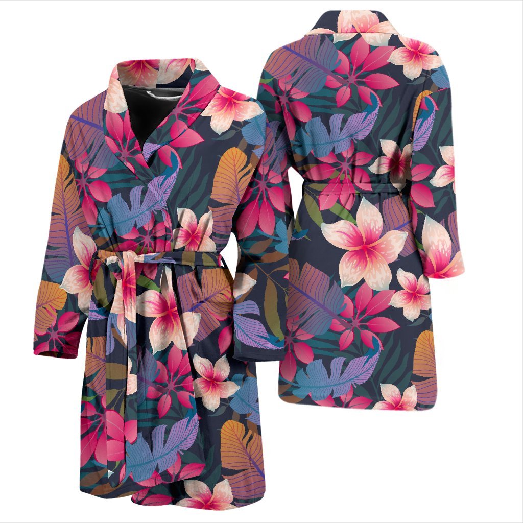 Hawaiian Floral Tropical Flower Hibiscus Palm Leaves Pattern Print Men Long Robe-grizzshop