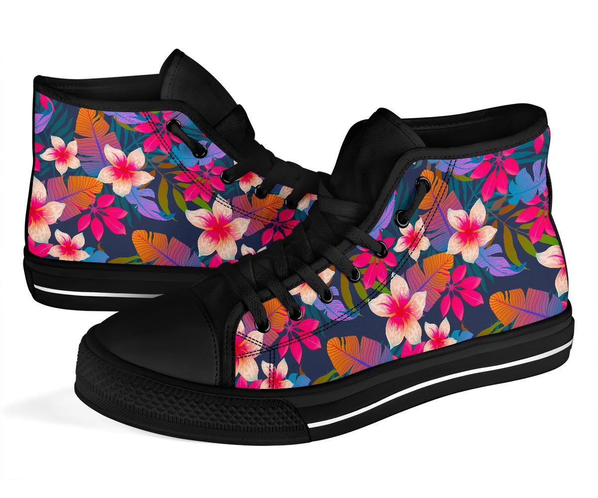 Hawaiian Floral Tropical Flower Hibiscus Palm Leaves Pattern Print Men Women's High Top Shoes-grizzshop