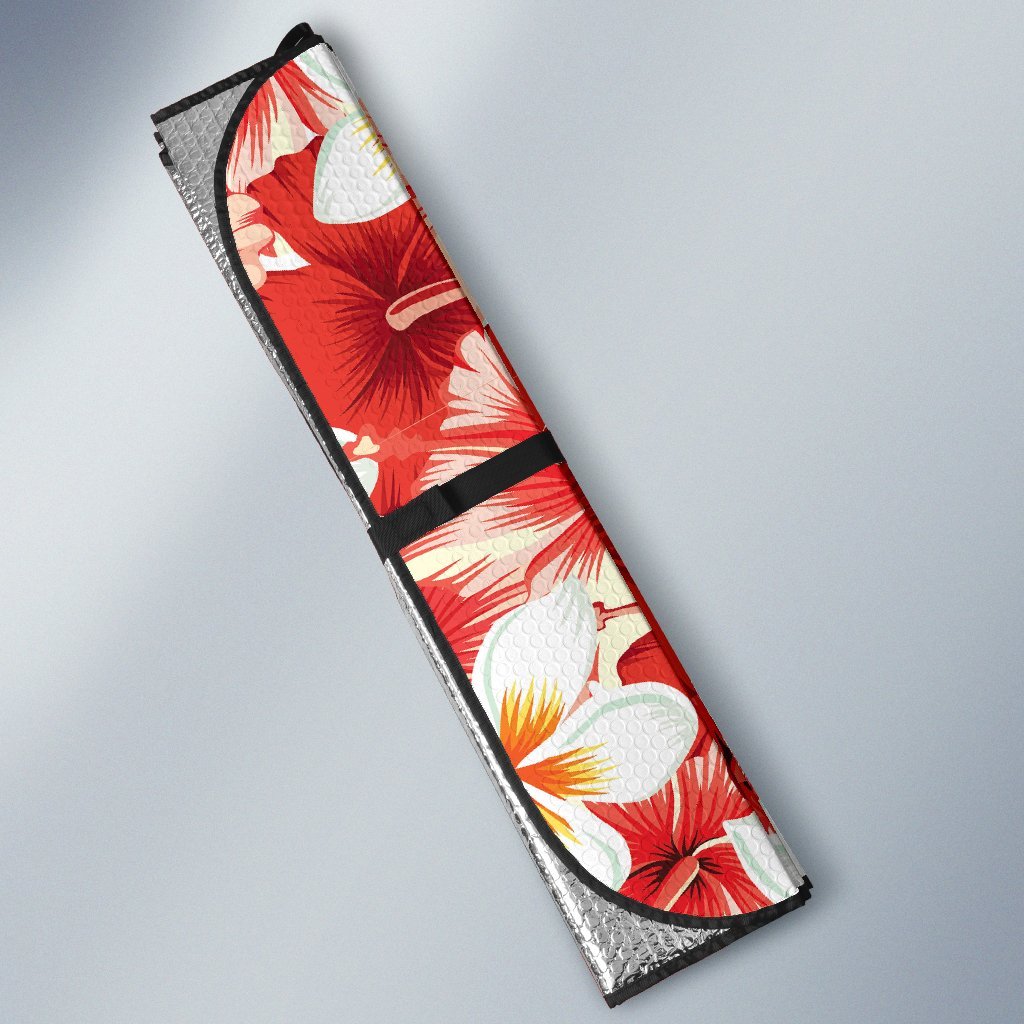 Hawaiian Floral Tropical Flower Red Hibiscus Pattern Print Car Sun Shade-grizzshop