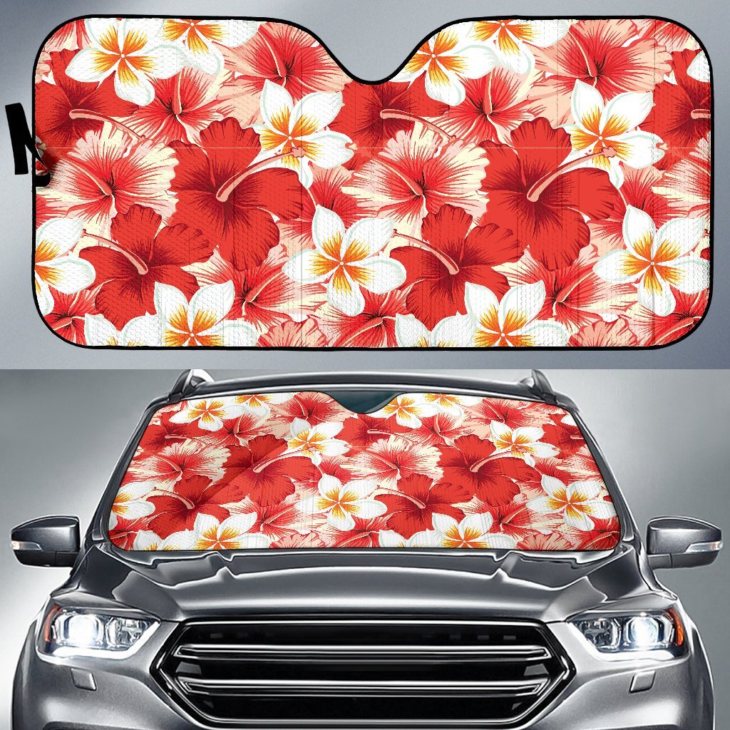 Hawaiian Floral Tropical Flower Red Hibiscus Pattern Print Car Sun Shade-grizzshop