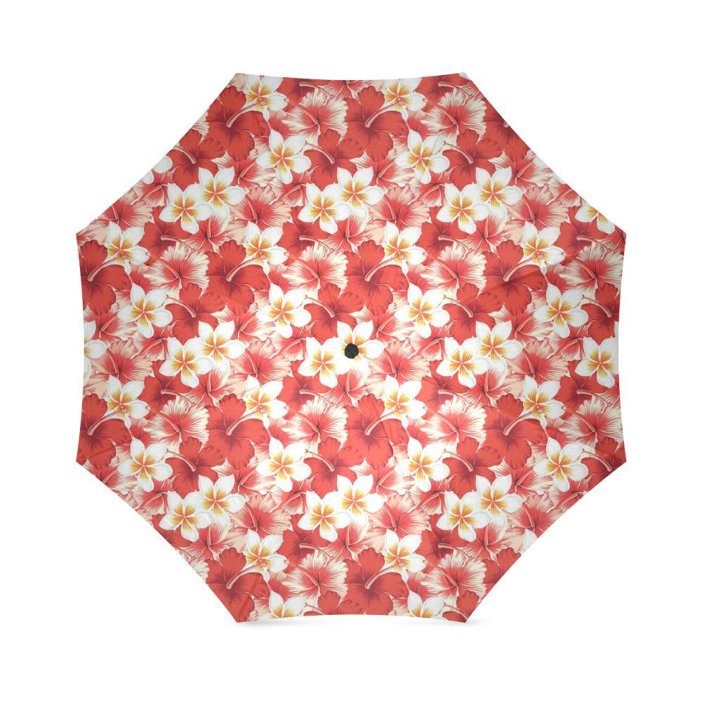 Hawaiian Floral Tropical Flower Red Hibiscus Pattern Print Foldable Umbrella-grizzshop