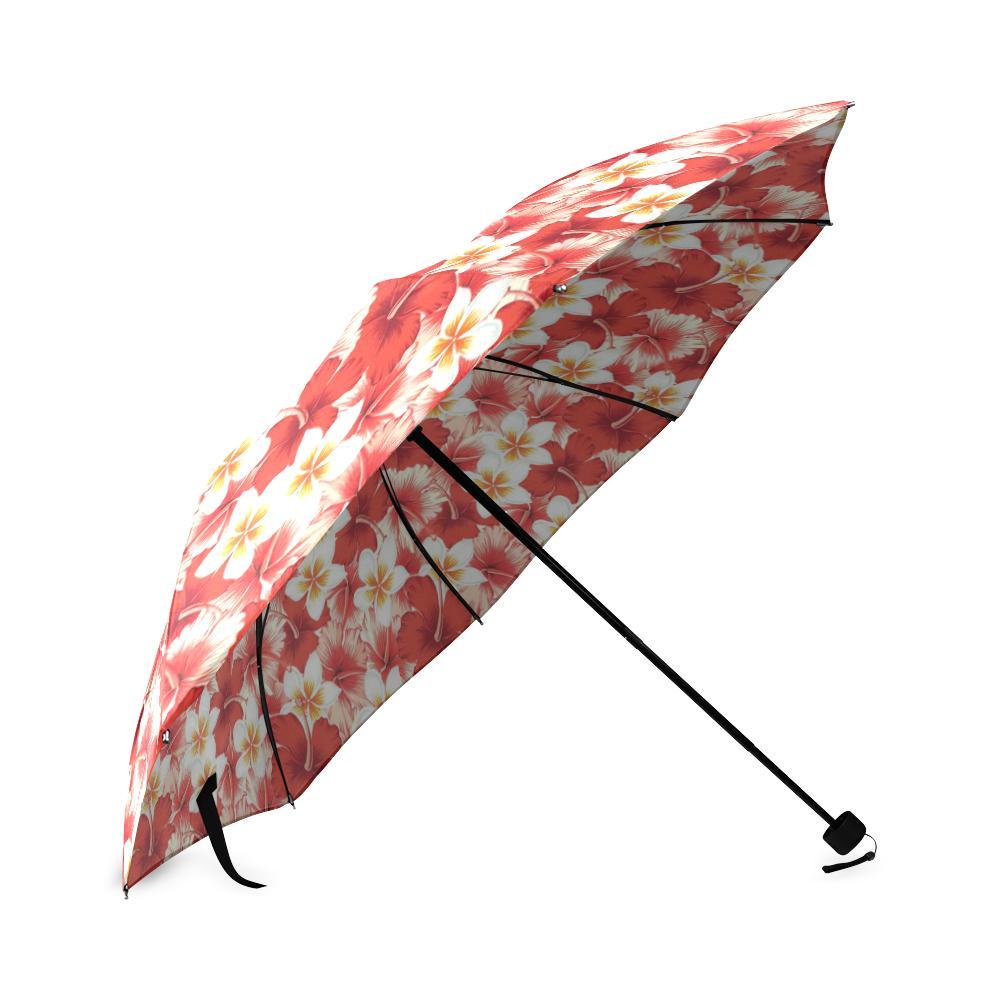 Hawaiian Floral Tropical Flower Red Hibiscus Pattern Print Foldable Umbrella-grizzshop