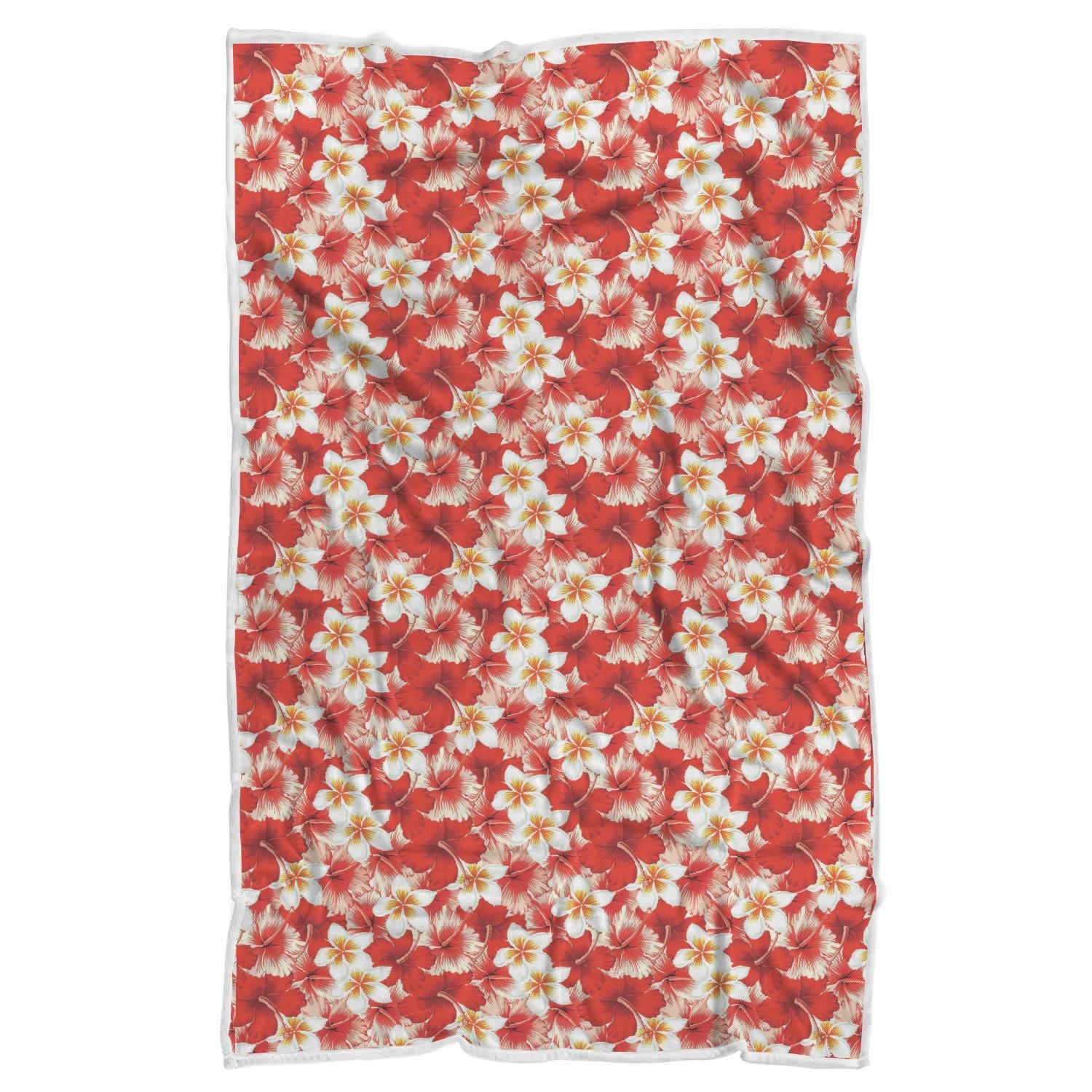 Hawaiian Floral Tropical Flower Red Hibiscus Pattern Print Throw Blanket-grizzshop