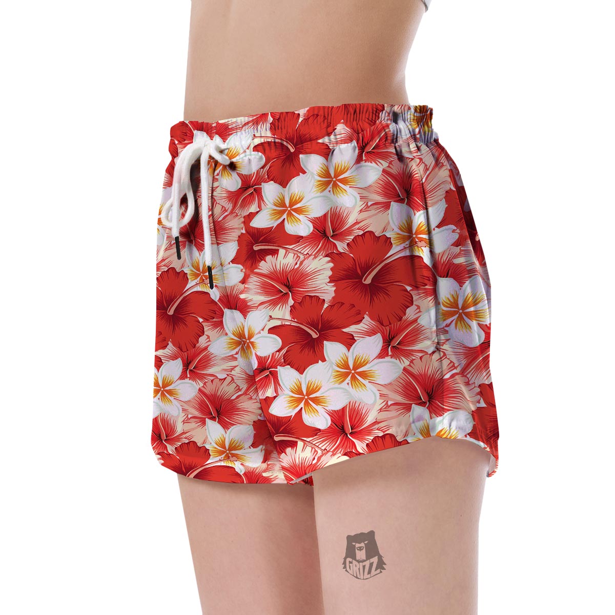 Hawaiian Floral Tropical Flower Red Hibiscus Pattern Print Women's Shorts-grizzshop