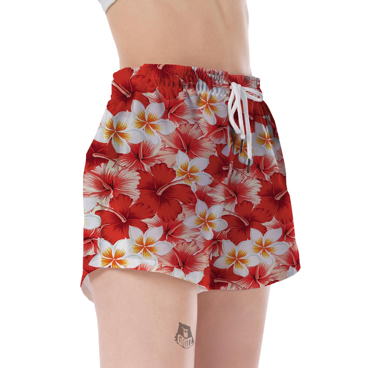 Hawaiian Floral Tropical Flower Red Hibiscus Pattern Print Women's Shorts-grizzshop