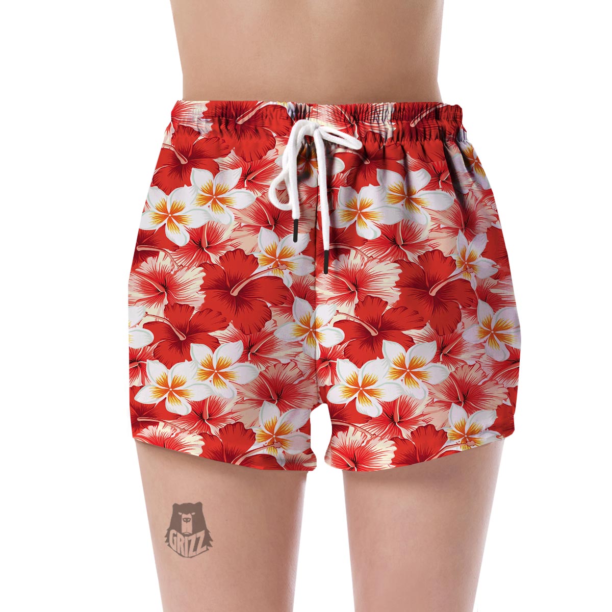 Hawaiian Floral Tropical Flower Red Hibiscus Pattern Print Women's Shorts-grizzshop