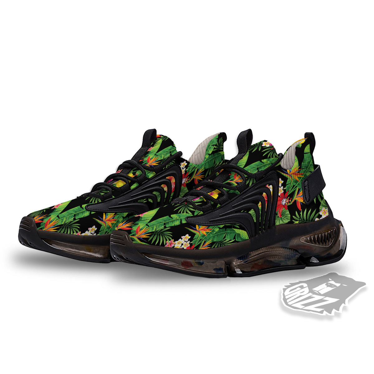 Hawaiian Flower And Tropical Leaf Print Pattern Black Gym Shoes-grizzshop