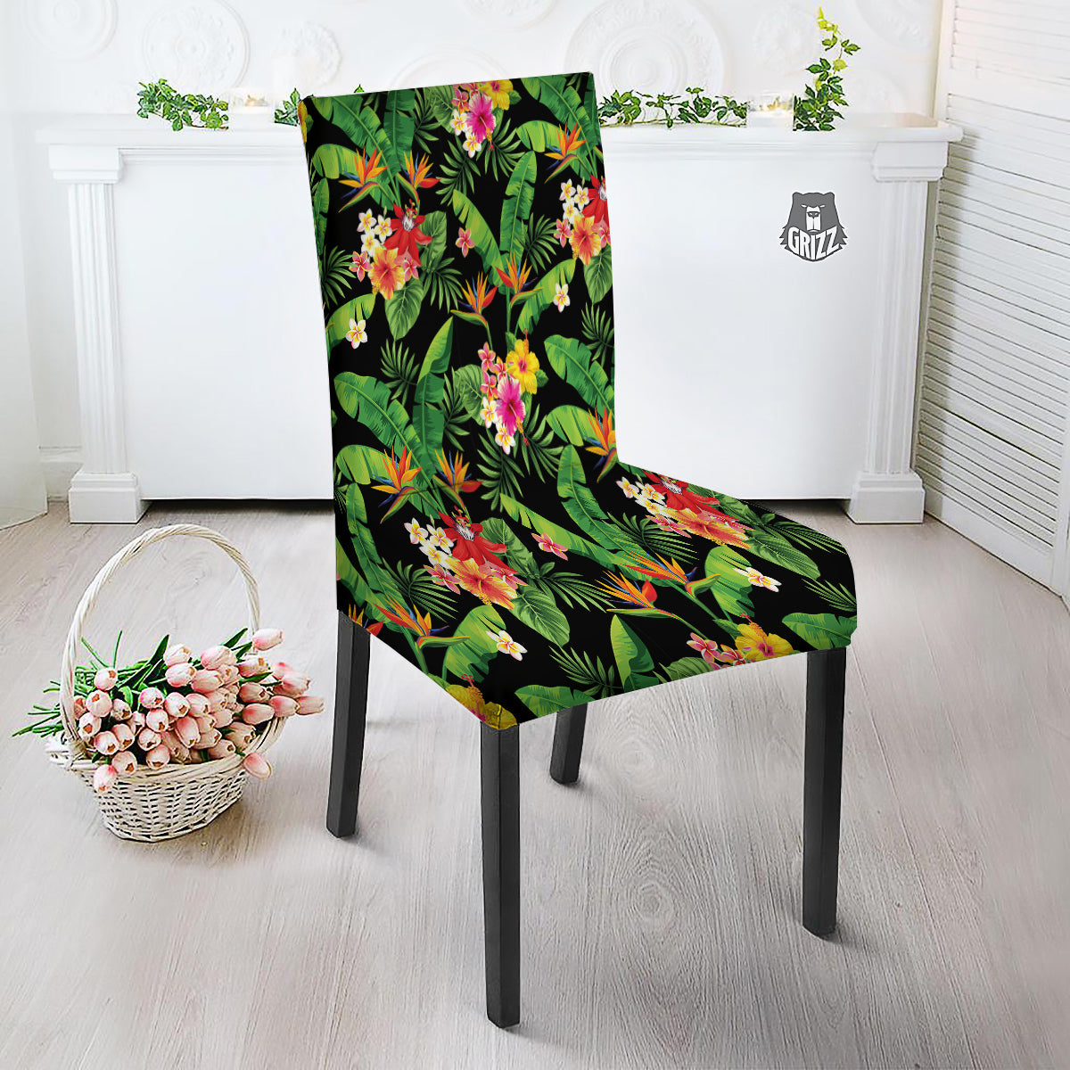 Hawaiian Flower And Tropical Leaf Print Pattern Dining Chair Slipcover-grizzshop