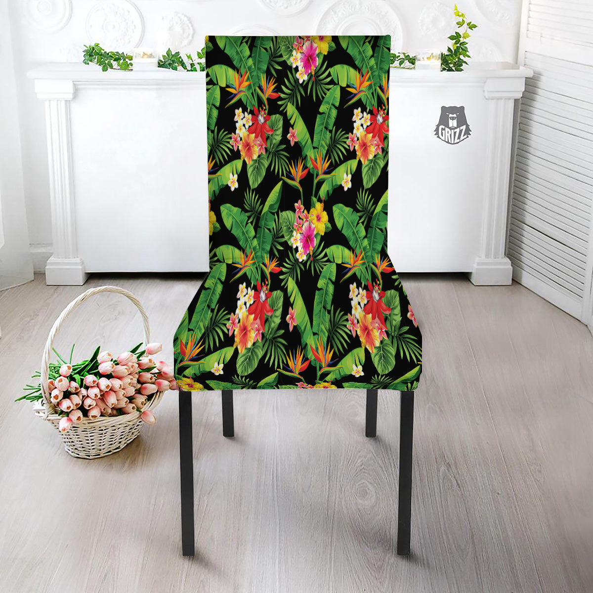 Hawaiian Flower And Tropical Leaf Print Pattern Dining Chair Slipcover-grizzshop