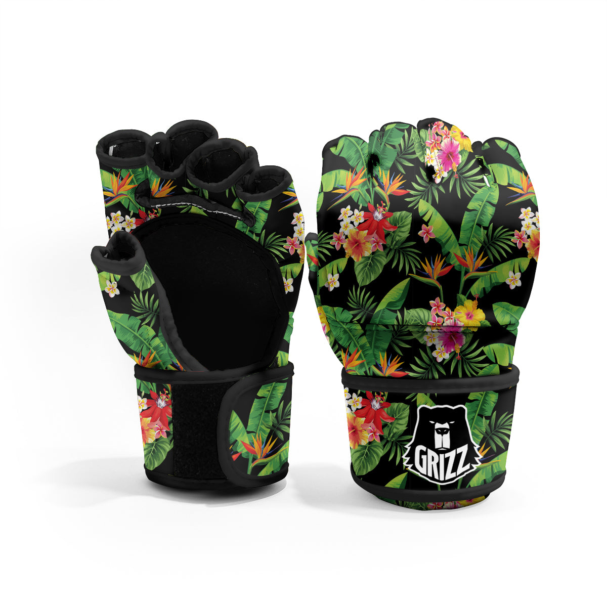 Hawaiian Flower And Tropical Leaf Print Pattern MMA Gloves-grizzshop