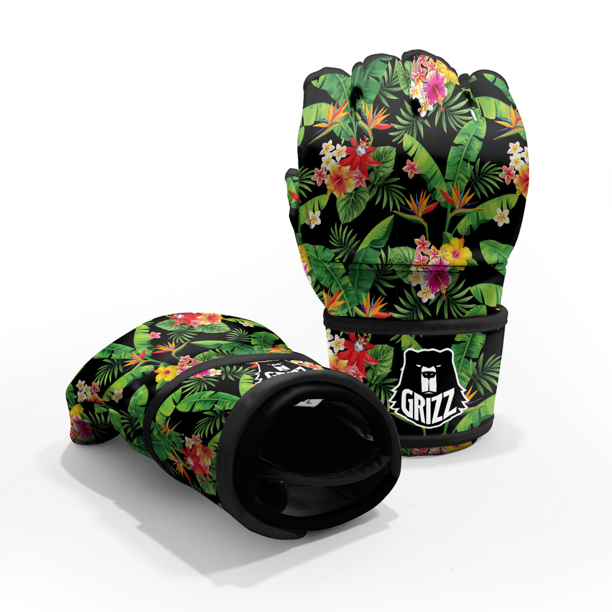 Hawaiian Flower And Tropical Leaf Print Pattern MMA Gloves-grizzshop