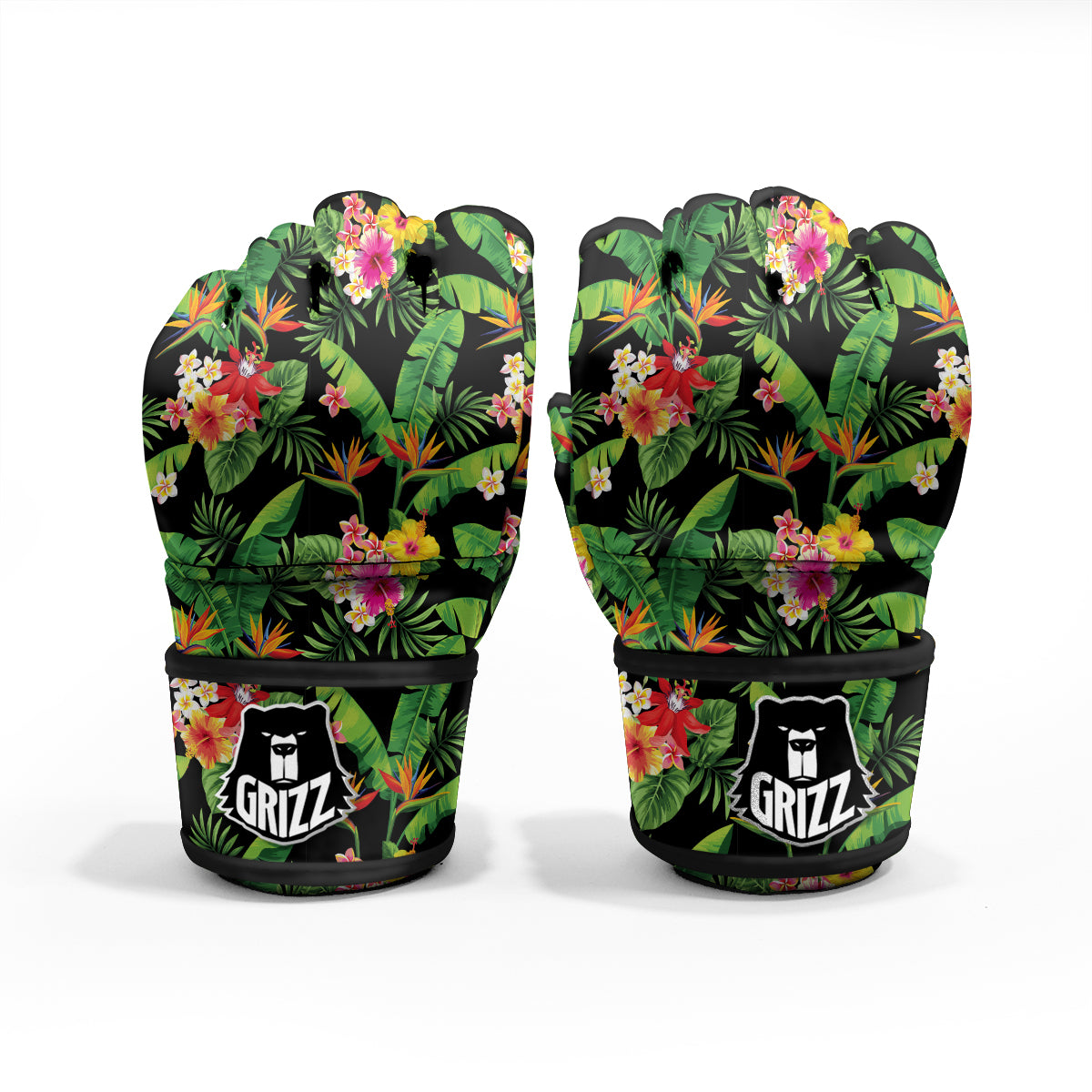 Hawaiian Flower And Tropical Leaf Print Pattern MMA Gloves-grizzshop