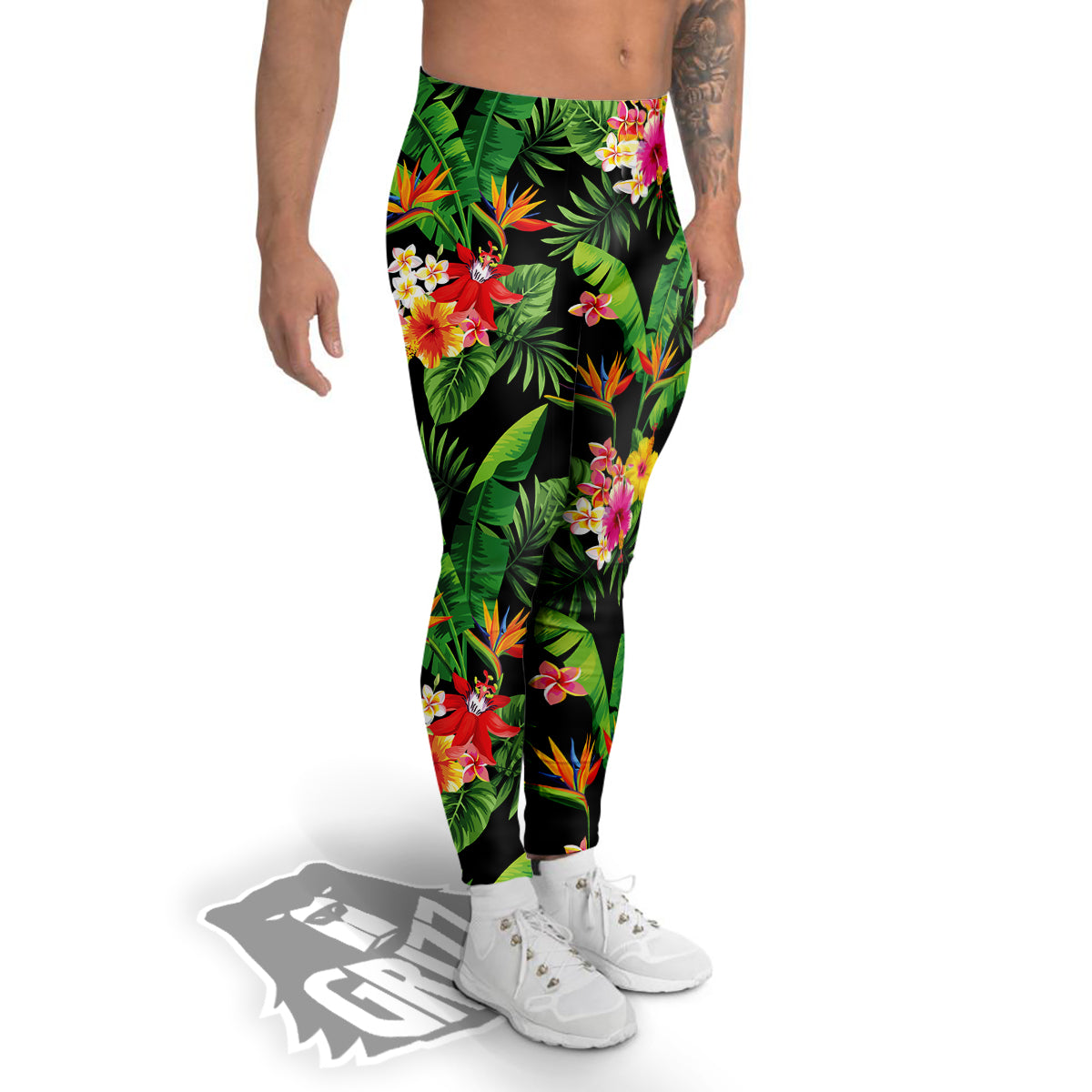 Hawaiian Flower And Tropical Leaf Print Pattern Men's Leggings-grizzshop