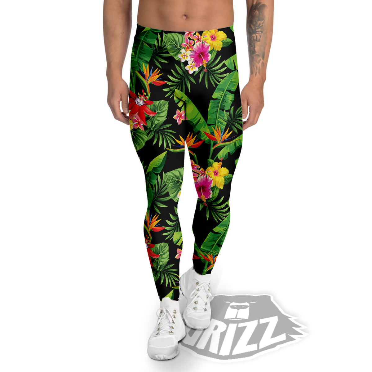 Hawaiian Flower And Tropical Leaf Print Pattern Men's Leggings-grizzshop
