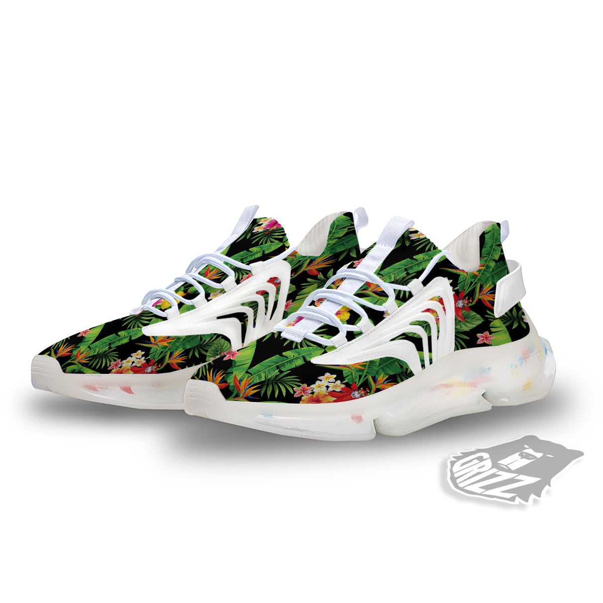 Hawaiian Flower And Tropical Leaf Print Pattern White Gym Shoes-grizzshop