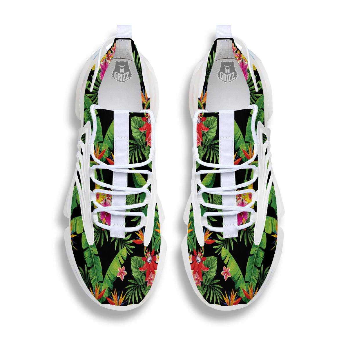 Hawaiian Flower And Tropical Leaf Print Pattern White Gym Shoes-grizzshop