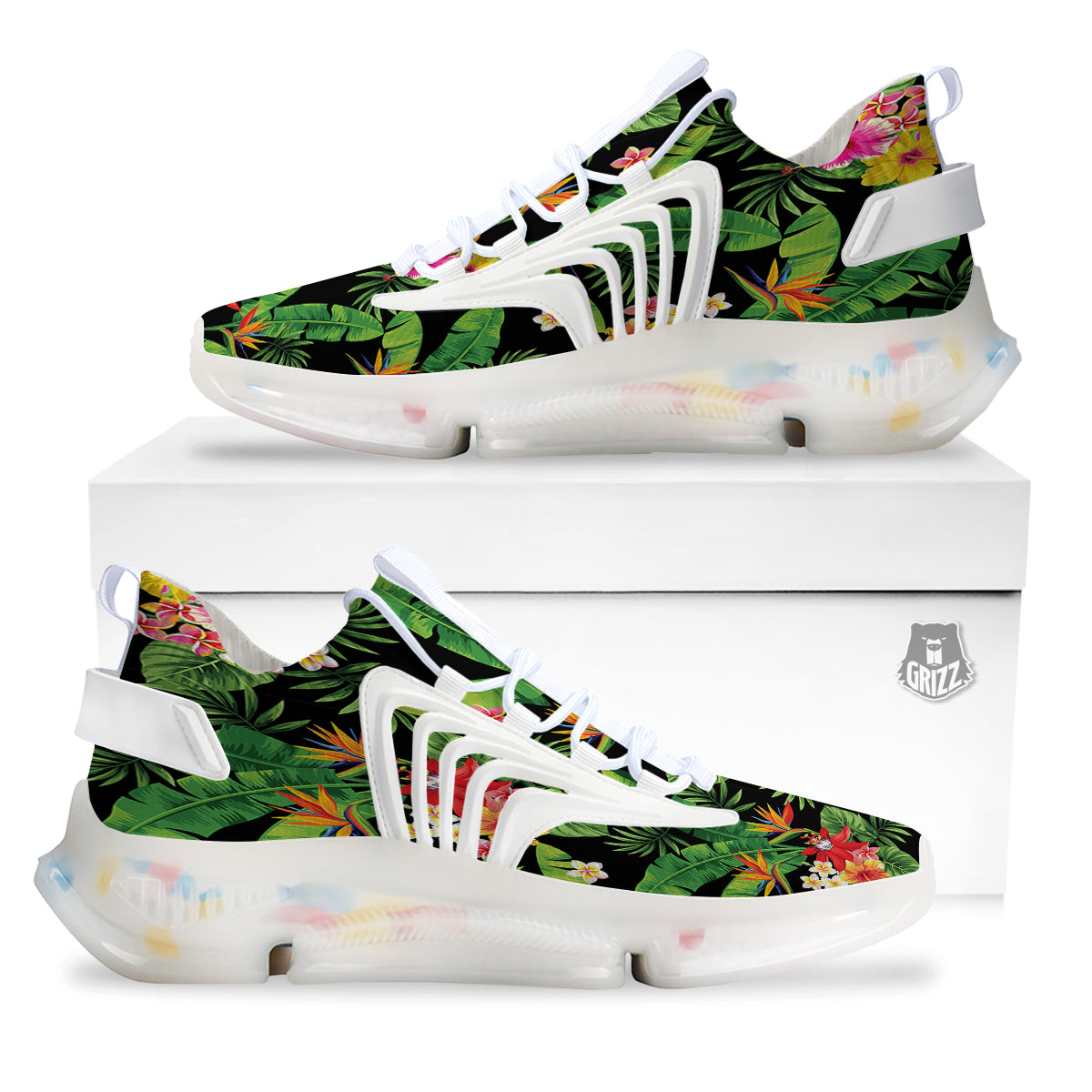 Hawaiian Flower And Tropical Leaf Print Pattern White Gym Shoes-grizzshop