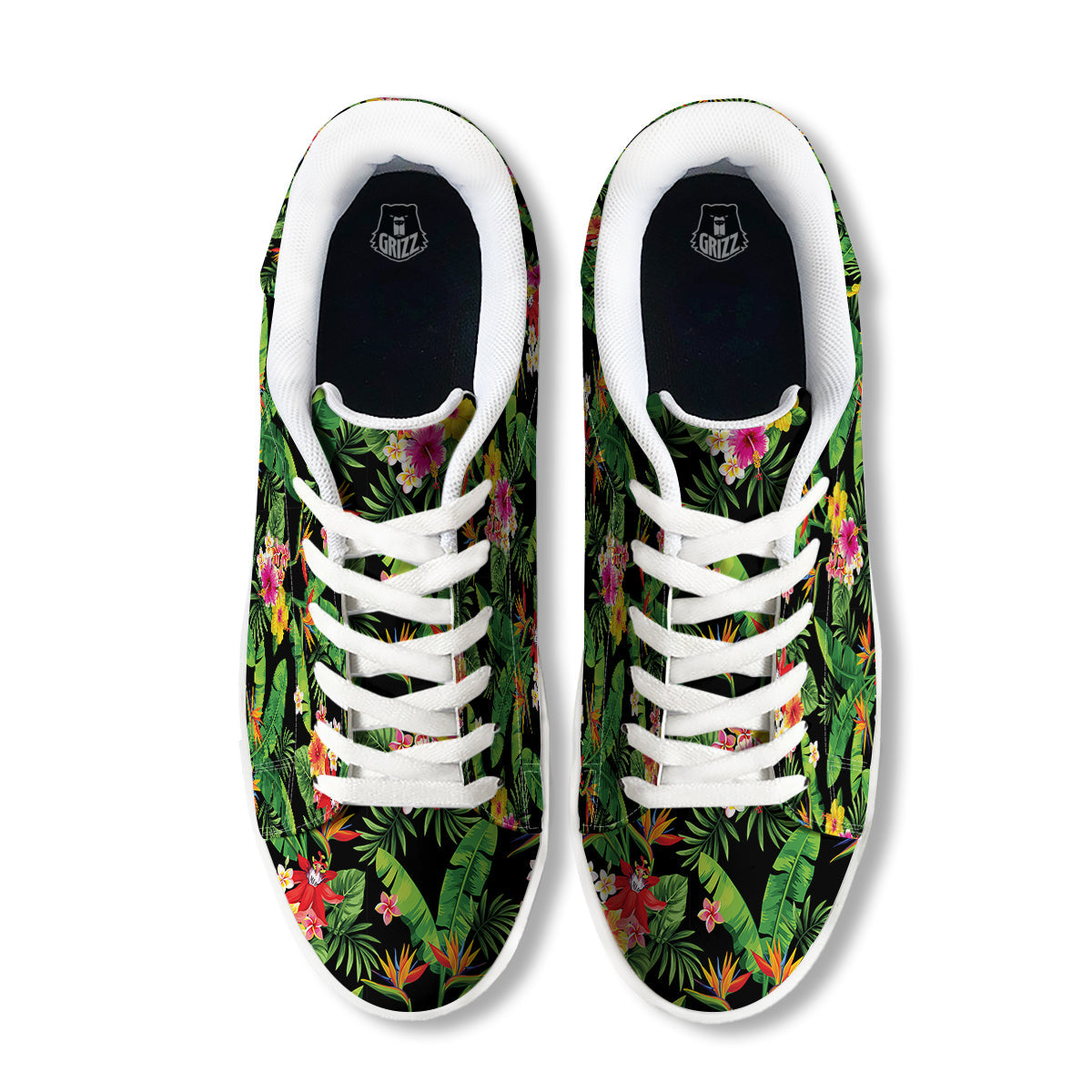 Hawaiian Flower And Tropical Leaf Print Pattern White Low Top Sneakers-grizzshop