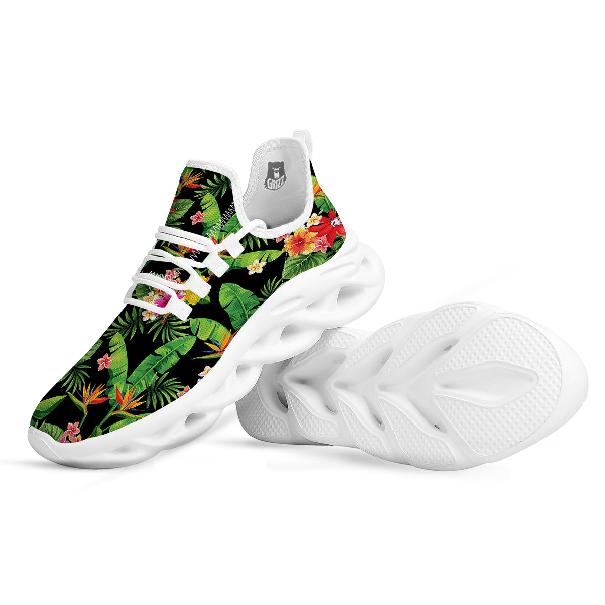 Hawaiian Flower And Tropical Leaf Print Pattern White Running Shoes-grizzshop