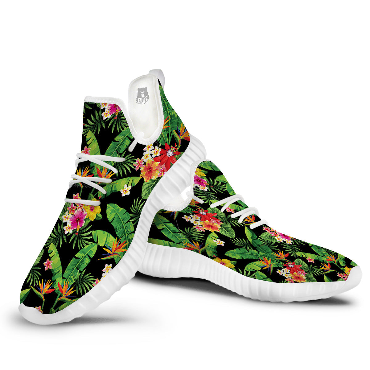 Hawaiian Flower And Tropical Leaf Print Pattern White Walking Shoes-grizzshop