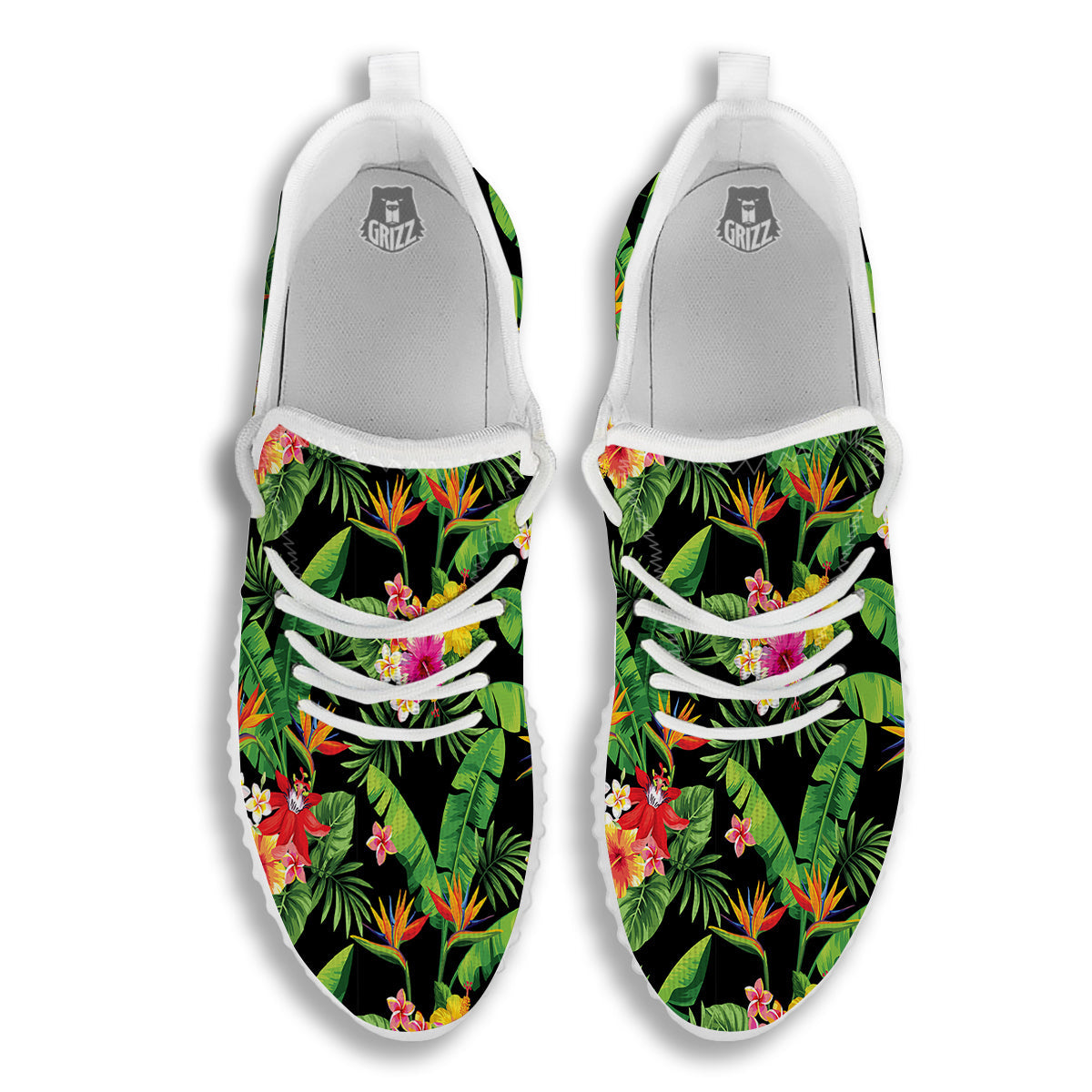 Hawaiian Flower And Tropical Leaf Print Pattern White Walking Shoes-grizzshop