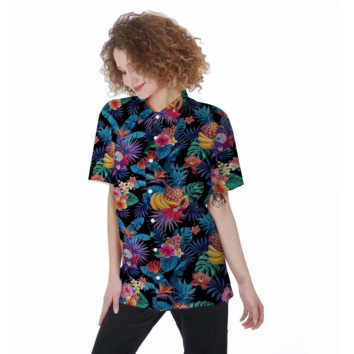 Hawaiian Fruit Tropical Print Women's Short Sleeve Shirts-grizzshop