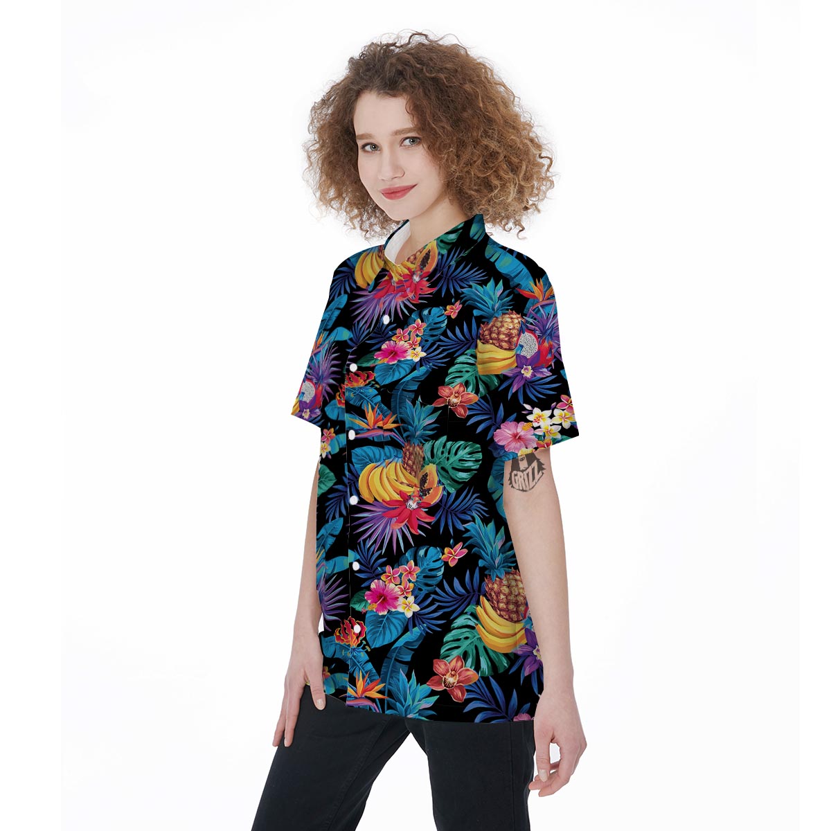Hawaiian Fruit Tropical Print Women's Short Sleeve Shirts-grizzshop