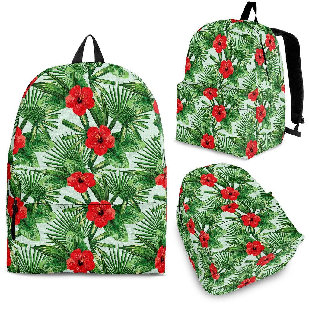 Hawaiian Hibiscus Floral Tropical Flower Palm Leaves Pattern Print Premium Backpack-grizzshop