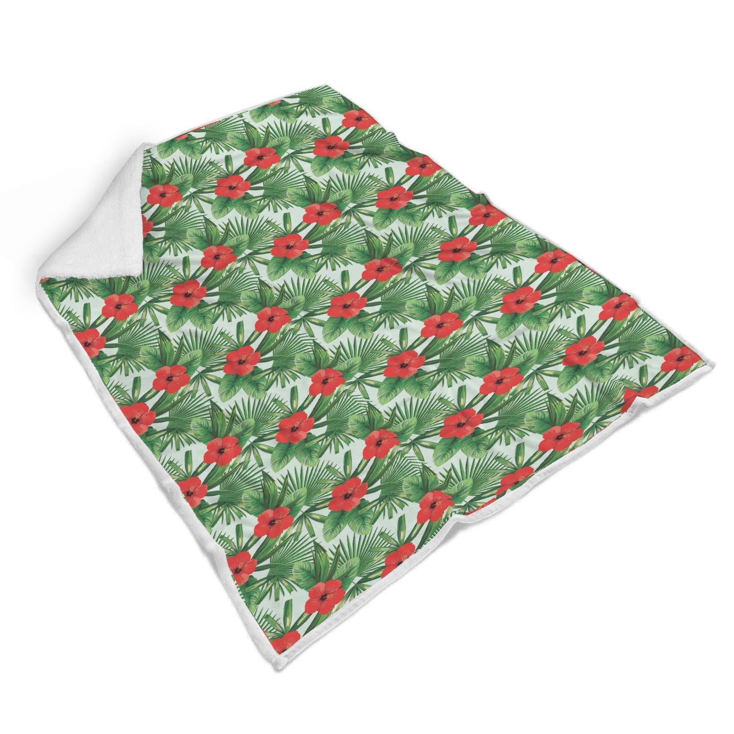 Hawaiian Hibiscus Floral Tropical Flower Palm Leaves Pattern Print Throw Blanket-grizzshop