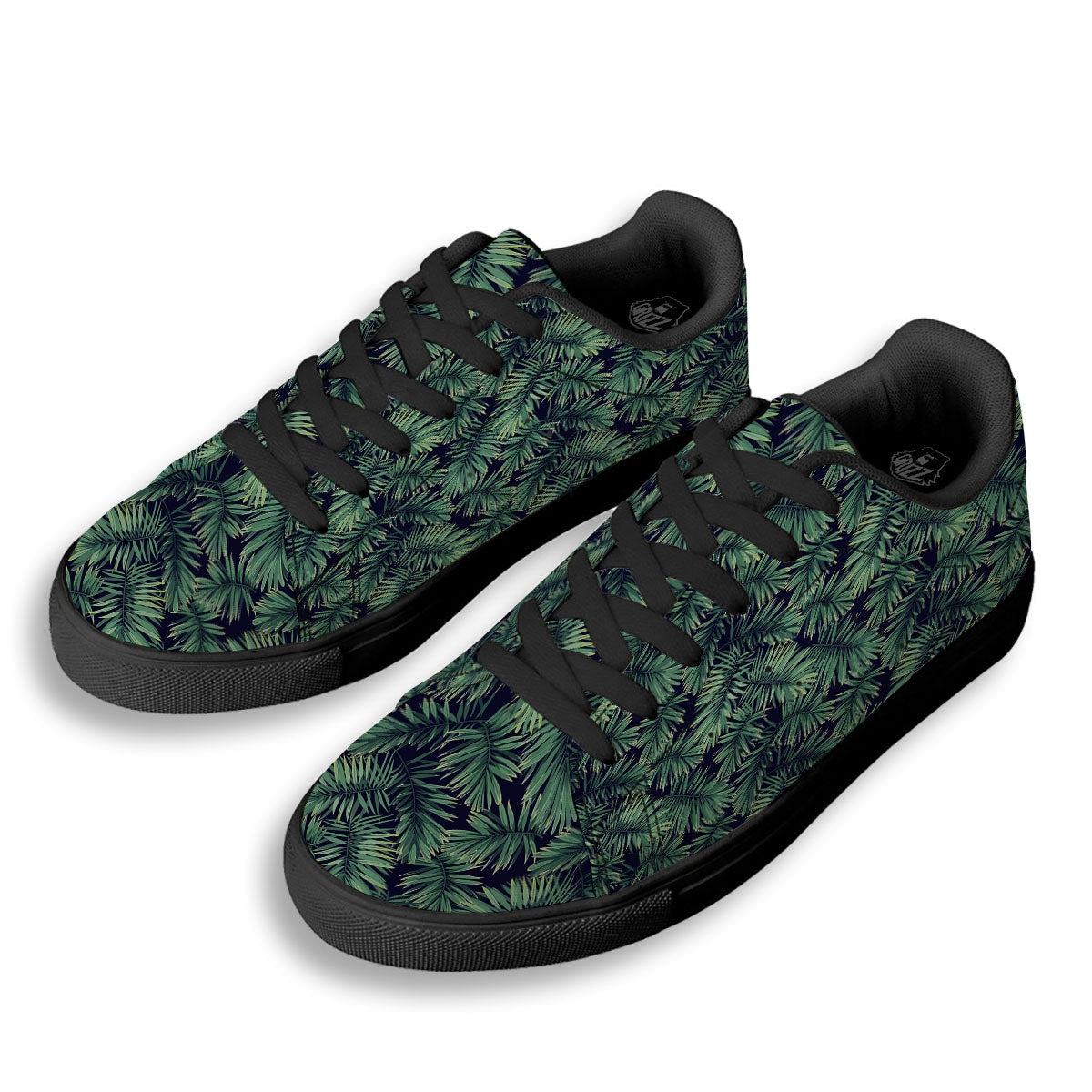 Hawaiian Leaves Tropical Print Pattern Black Low Top Sneakers-grizzshop