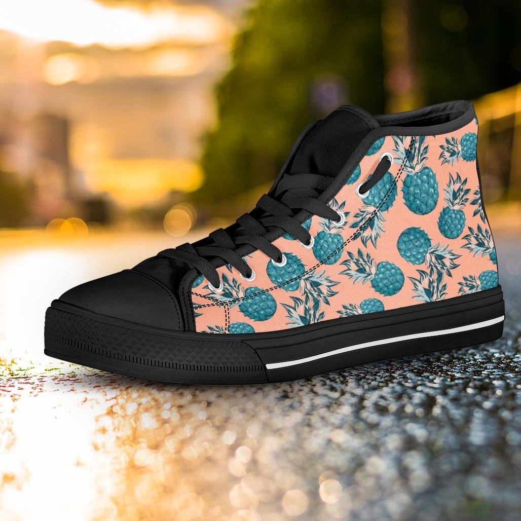 Hawaiian Neon Pineapple Print Women's High Top Shoes-grizzshop